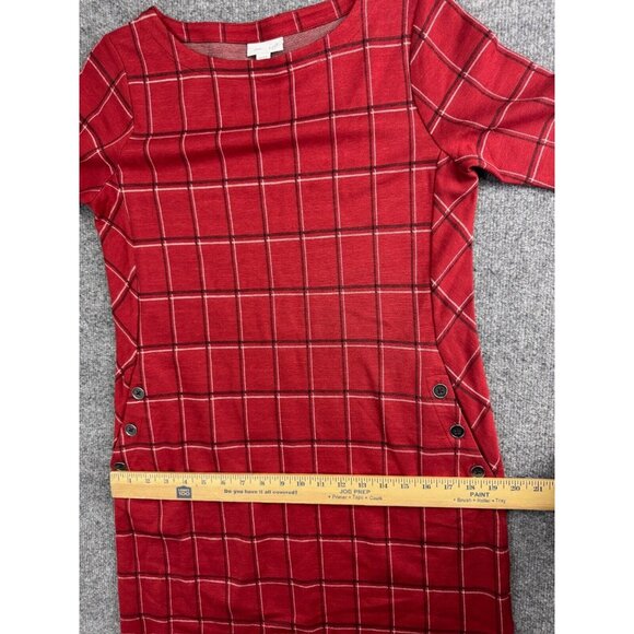 J. Jill Ponte Dress Women's XS Red Windowpane Short Sleeve Button Pockets Shift - Picture 5 of 7